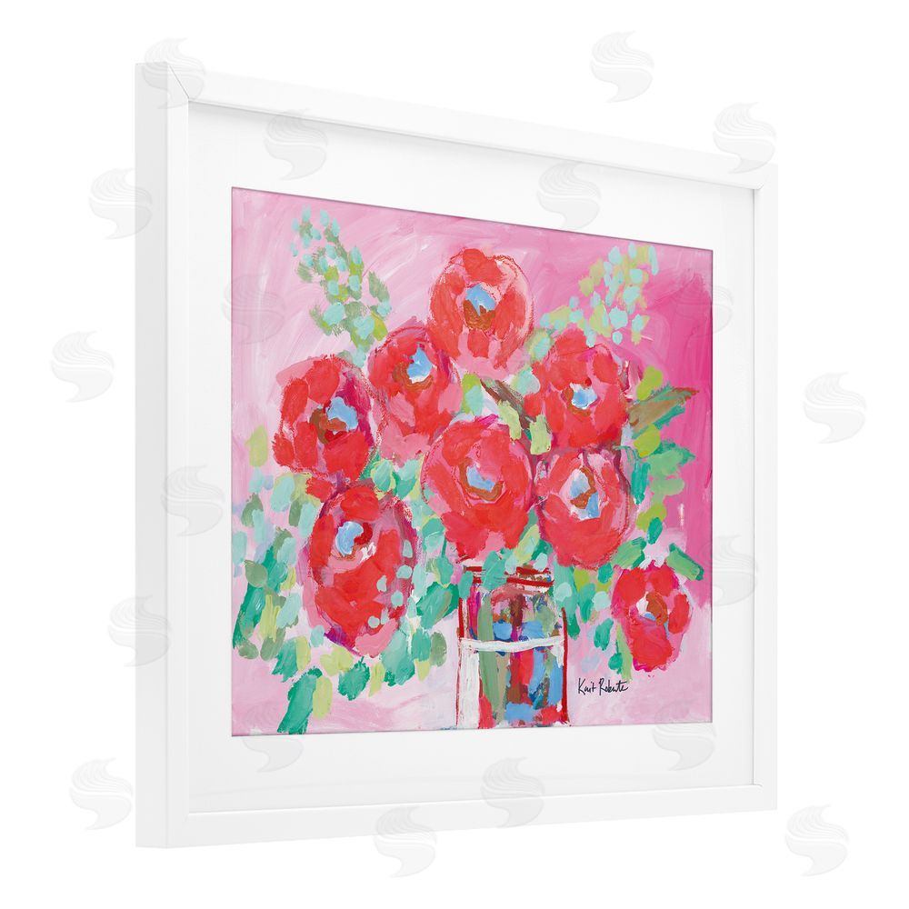 Kait Roberts Love to Bloom Pink Florals White Framed Print Under Glass with Mat Wall Art