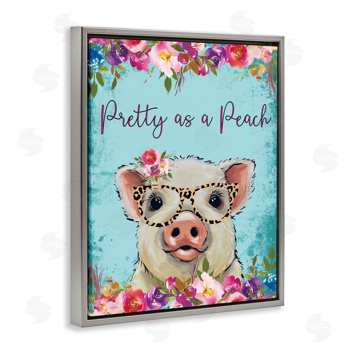Lee Keller Pretty as a Peach Pig Gray Floating Frame Canvas Wall Art Print