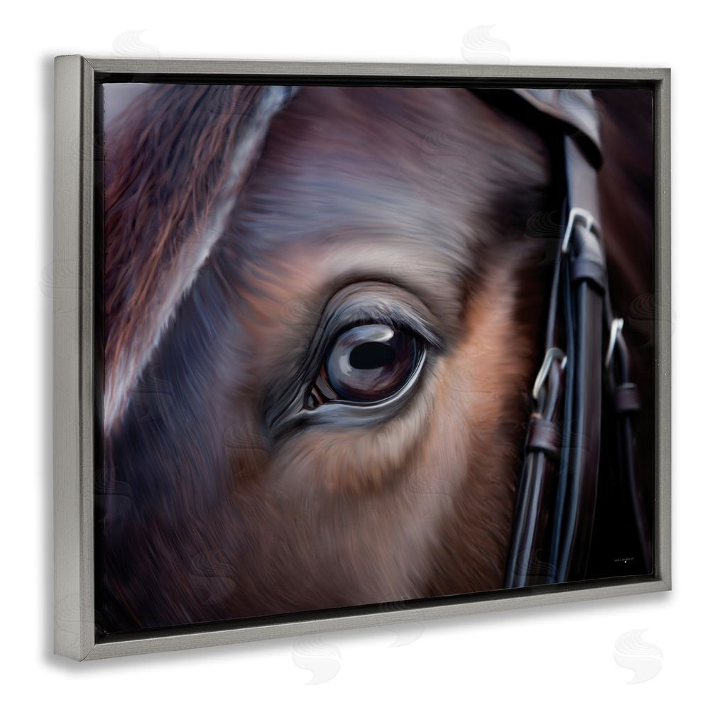 Seven Trees Design Equine Gaze Close Up Gray Floating Frame Canvas Wall Art Print