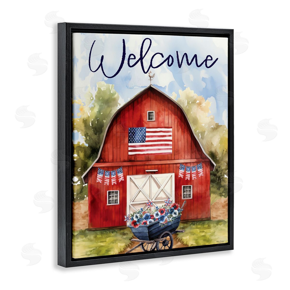 Nicole DeCamp American Countryside Welcome Black Floating Frame Canvas Wall Art Print
