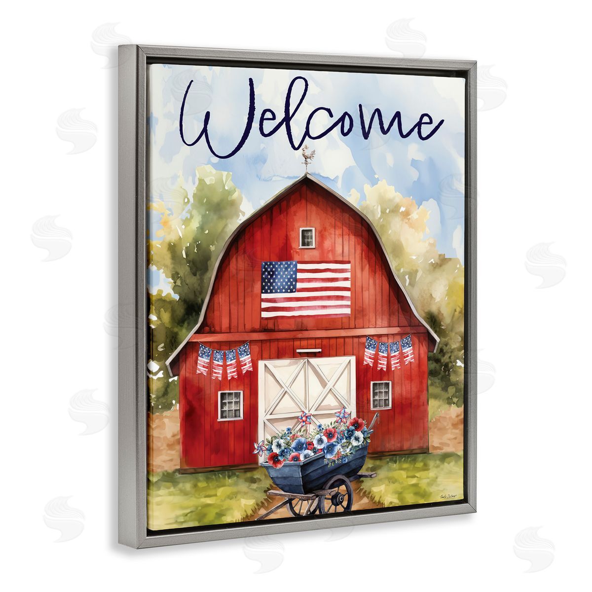 Nicole DeCamp American Countryside Welcome Gray Floating Frame Canvas Wall Art Print