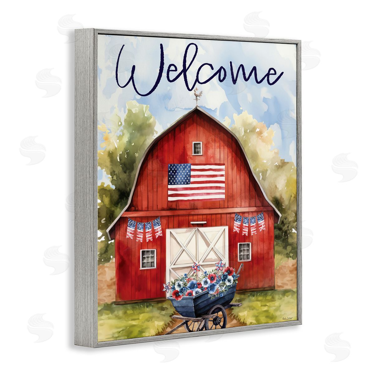 Nicole DeCamp American Countryside Welcome Gray Framed Giclee Wall Art Print