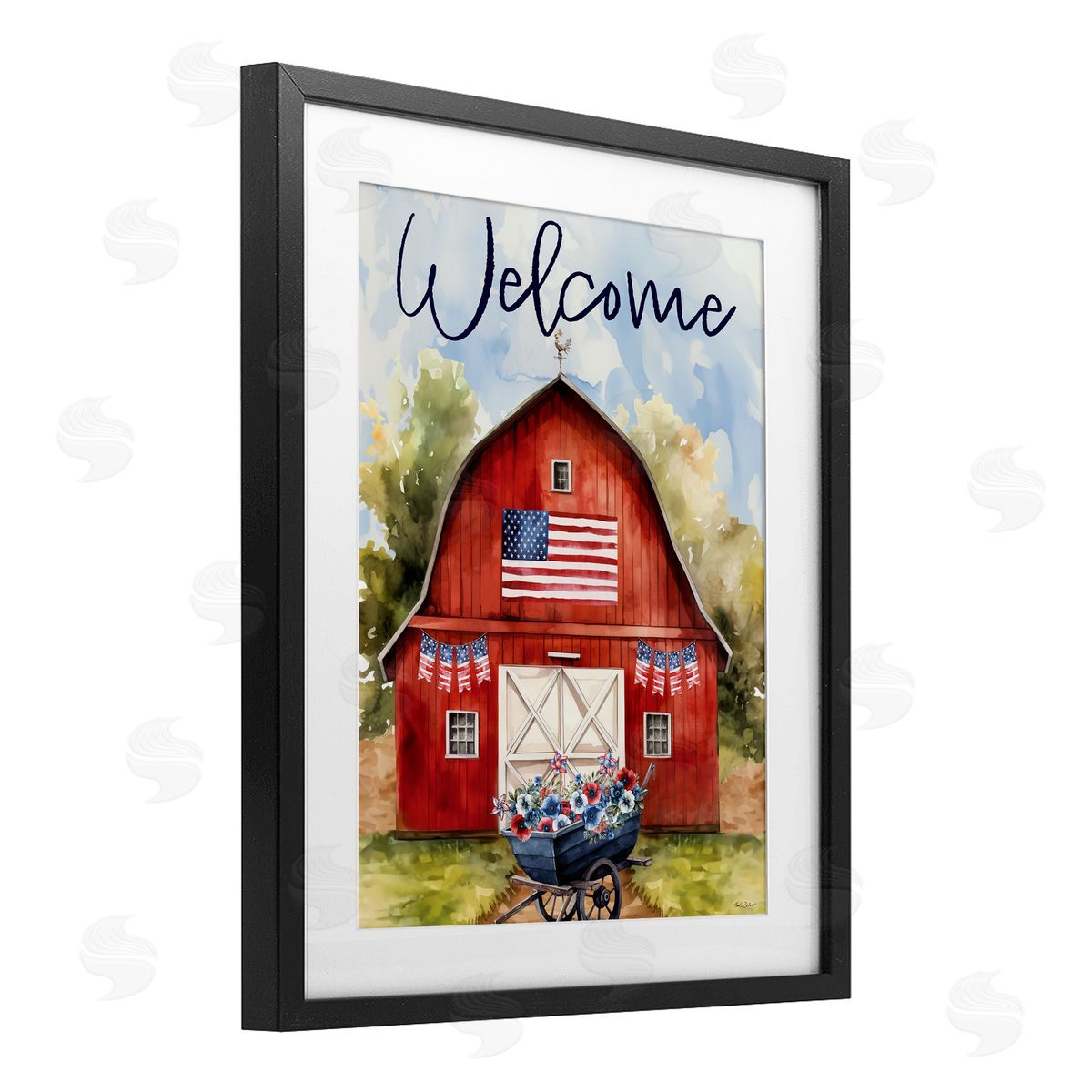 Nicole DeCamp American Countryside Welcome Black Framed Print Under Glass with White Mat Wall Art