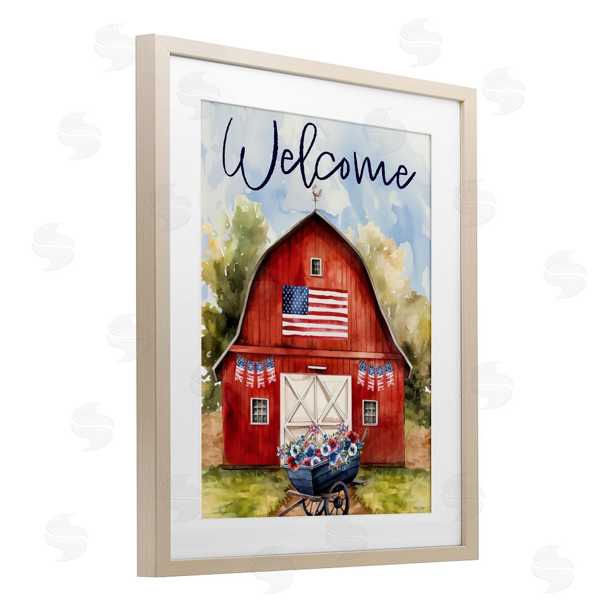 Nicole DeCamp American Countryside Welcome Birch Framed Print Under Glass with White Mat Wall Art