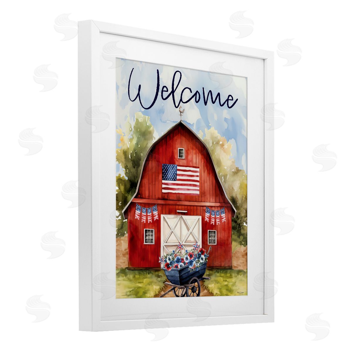 Nicole DeCamp American Countryside Welcome White Framed Print Under Glass with Mat Wall Art