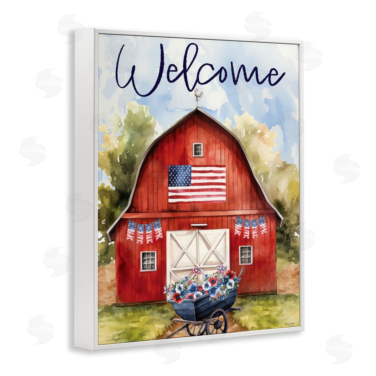Nicole DeCamp American Countryside Welcome White Framed Giclee Wall Art Print