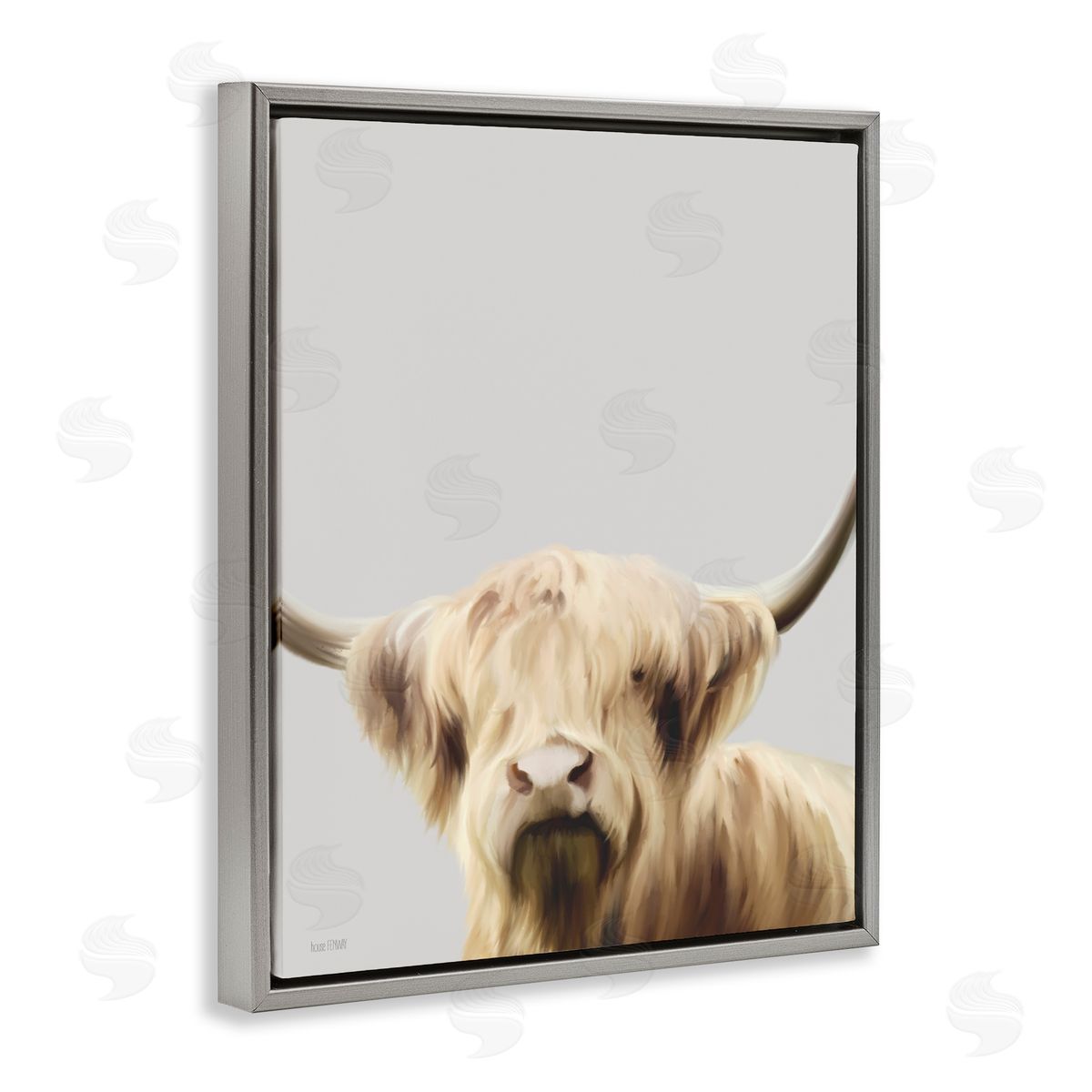 House Fenway Hair Highland Cropped Portrait Gray Floating Frame Canvas Wall Art Print