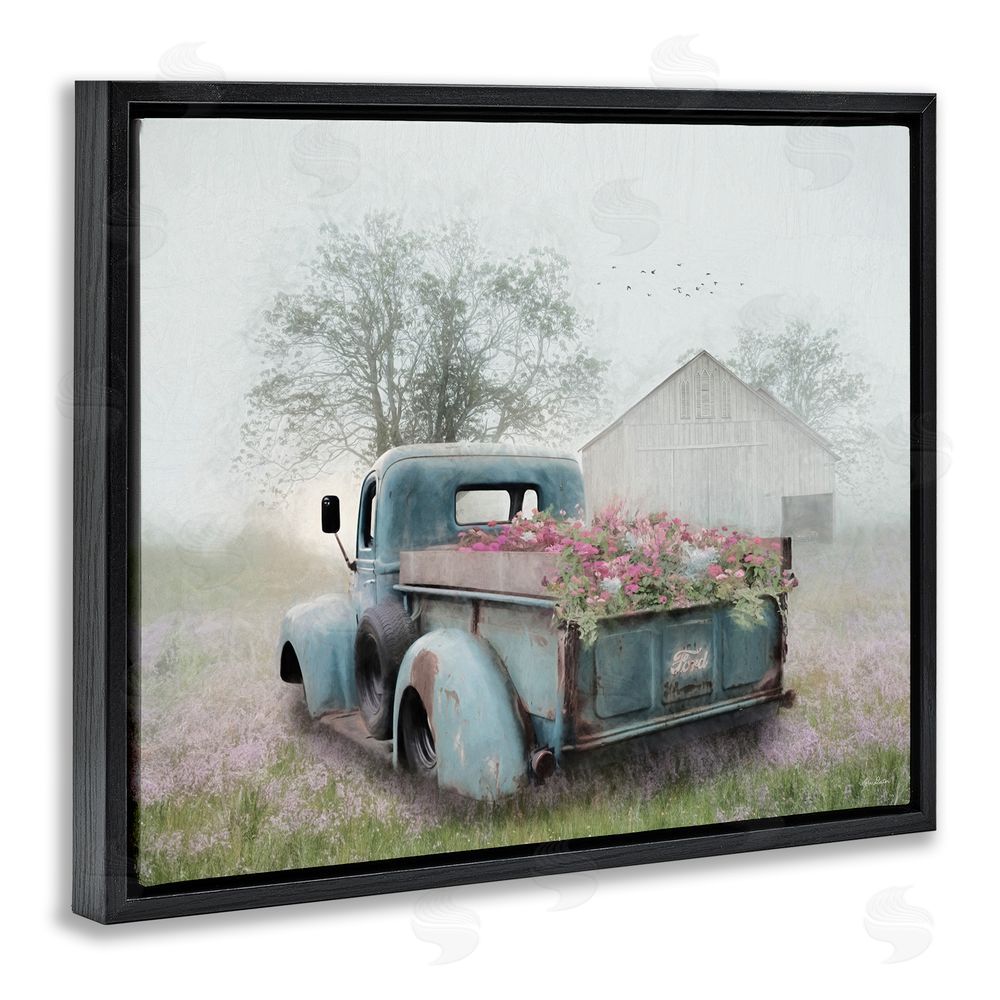 Lori Deiter Foggy Truck with Flowers Black Floating Frame Canvas Wall Art Print