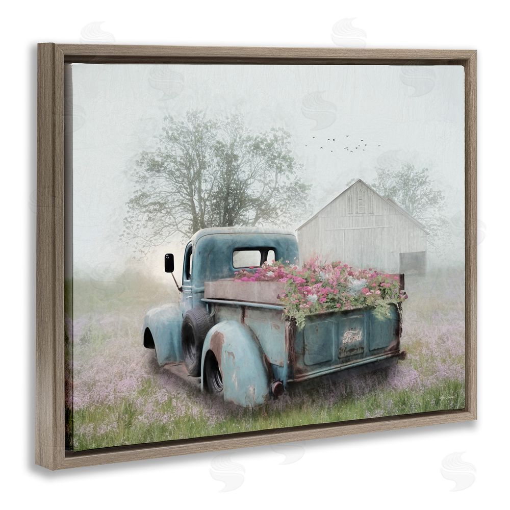 Lori Deiter Foggy Truck with Flowers Brown Floating Frame Canvas Wall Art Print