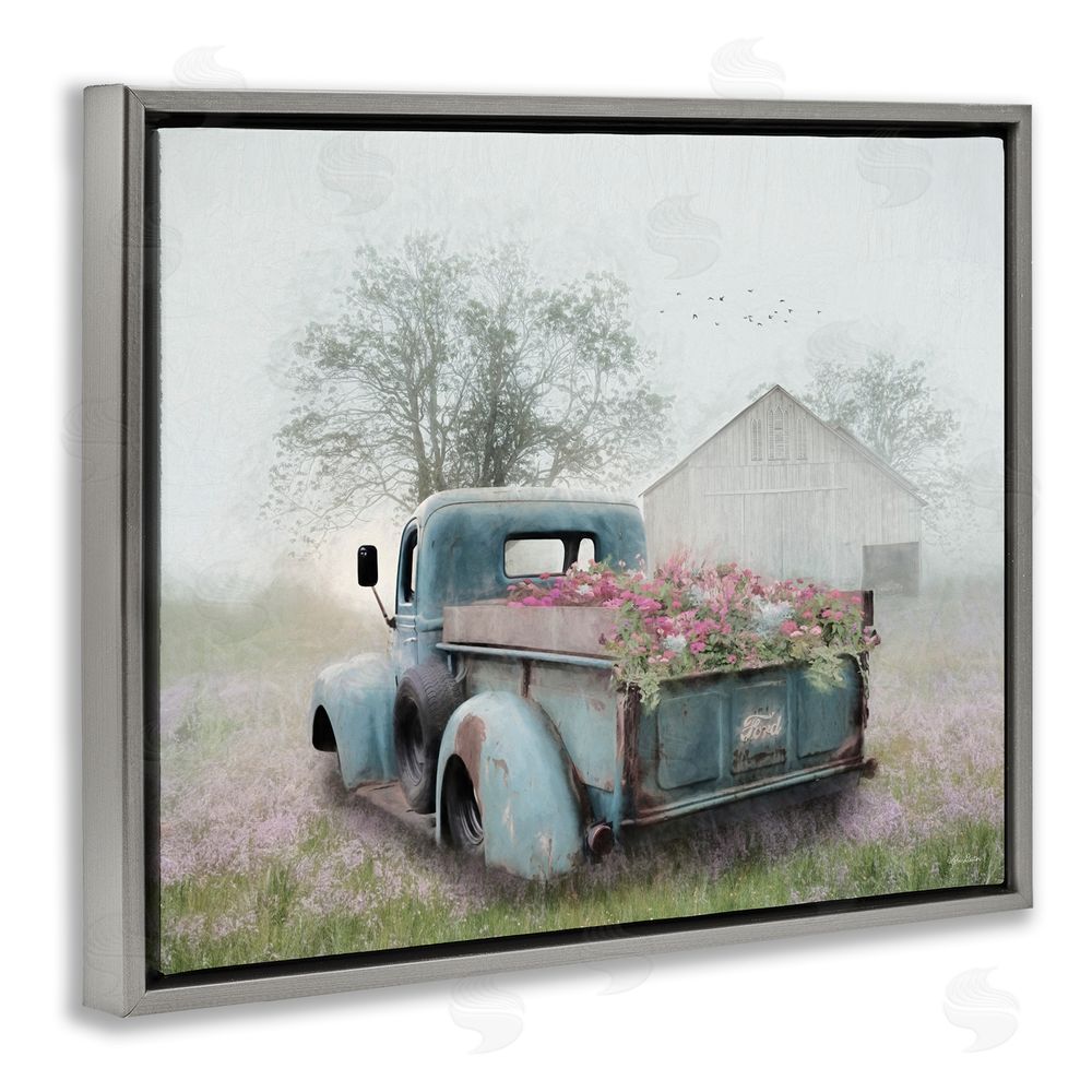 Lori Deiter Foggy Truck with Flowers Gray Floating Frame Canvas Wall Art Print