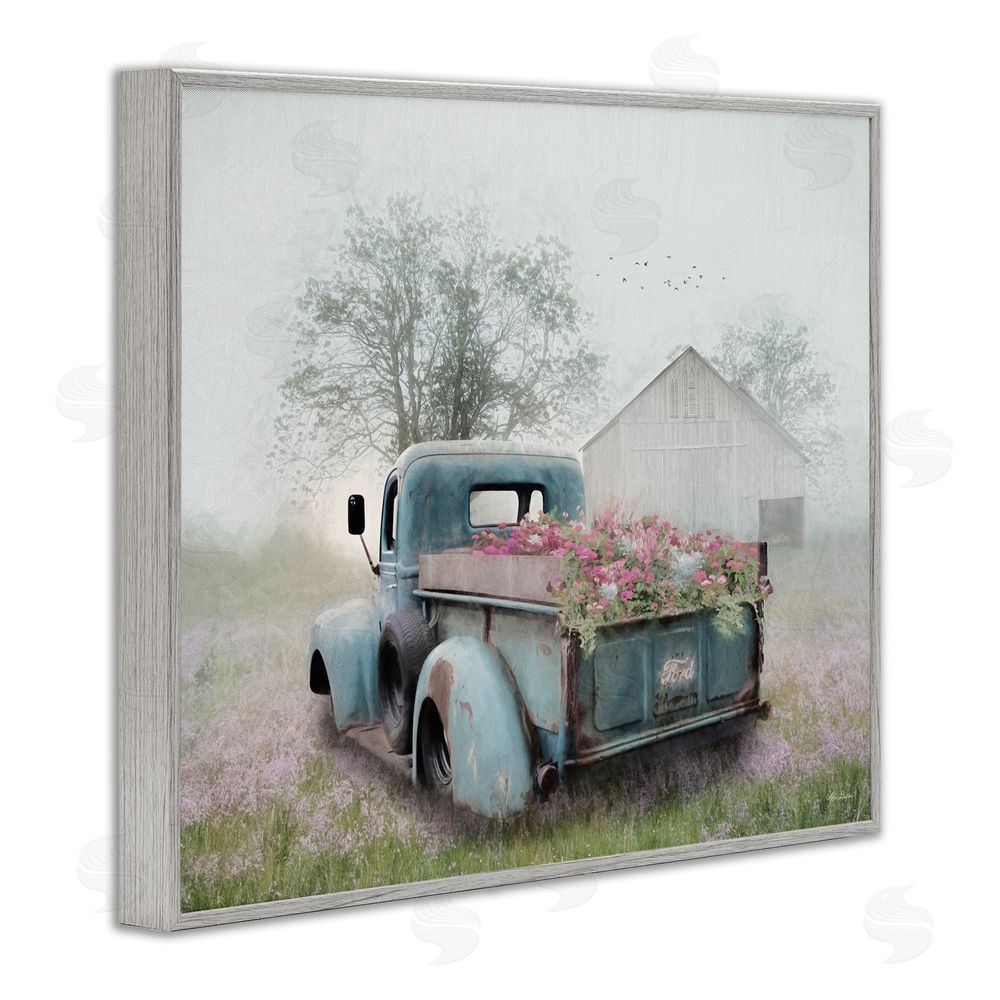 Lori Deiter Foggy Truck with Flowers Gray Framed Giclee Wall Art Print