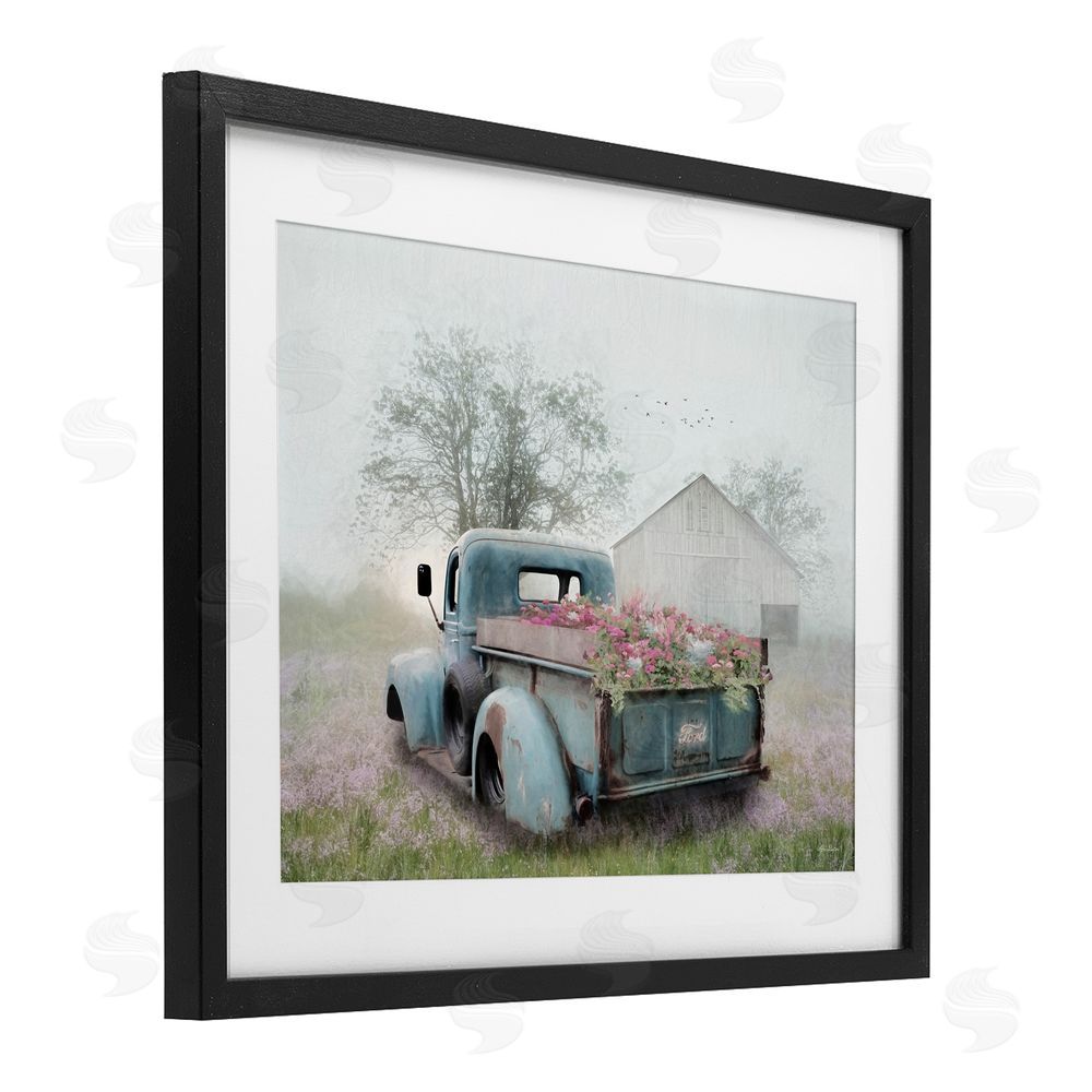 Lori Deiter Foggy Truck with Flowers Black Framed Print Under Glass with White Mat Wall Art