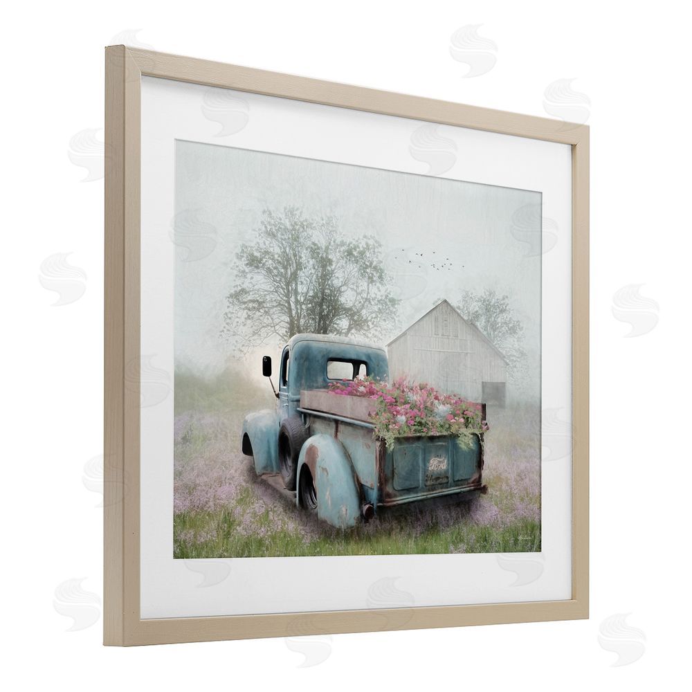 Lori Deiter Foggy Truck with Flowers Birch Framed Print Under Glass with White Mat Wall Art