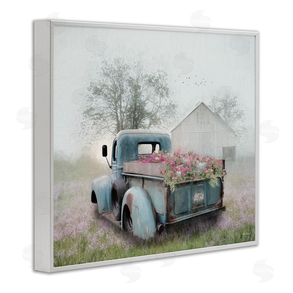 Lori Deiter Foggy Truck with Flowers White Framed Giclee Wall Art Print