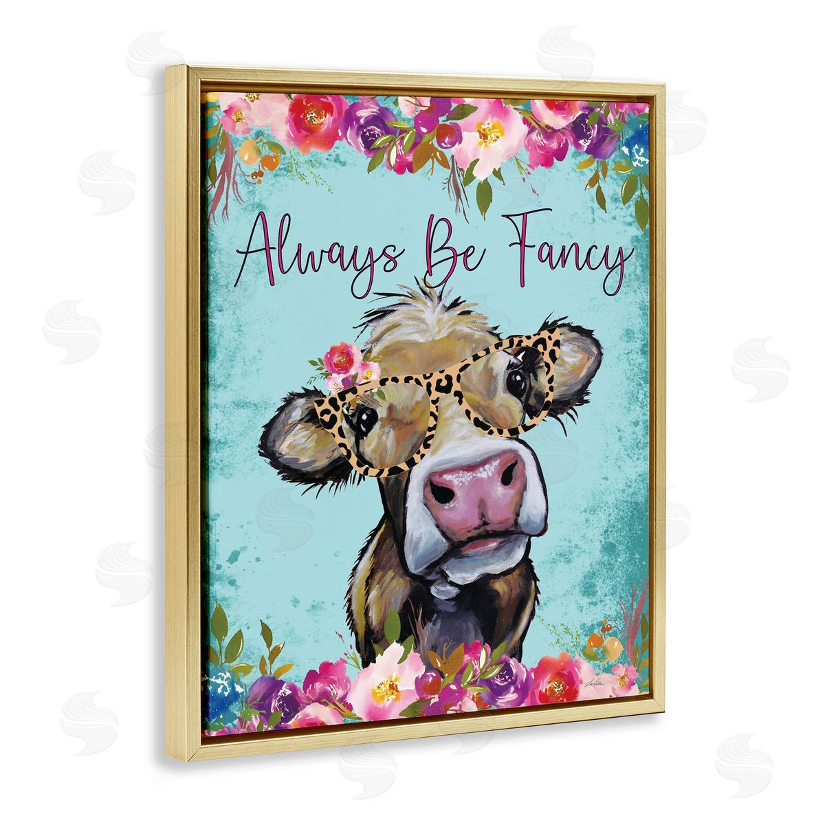 Lee Keller Always Be Fancy Cow Gold Floating Frame Canvas Wall Art Print