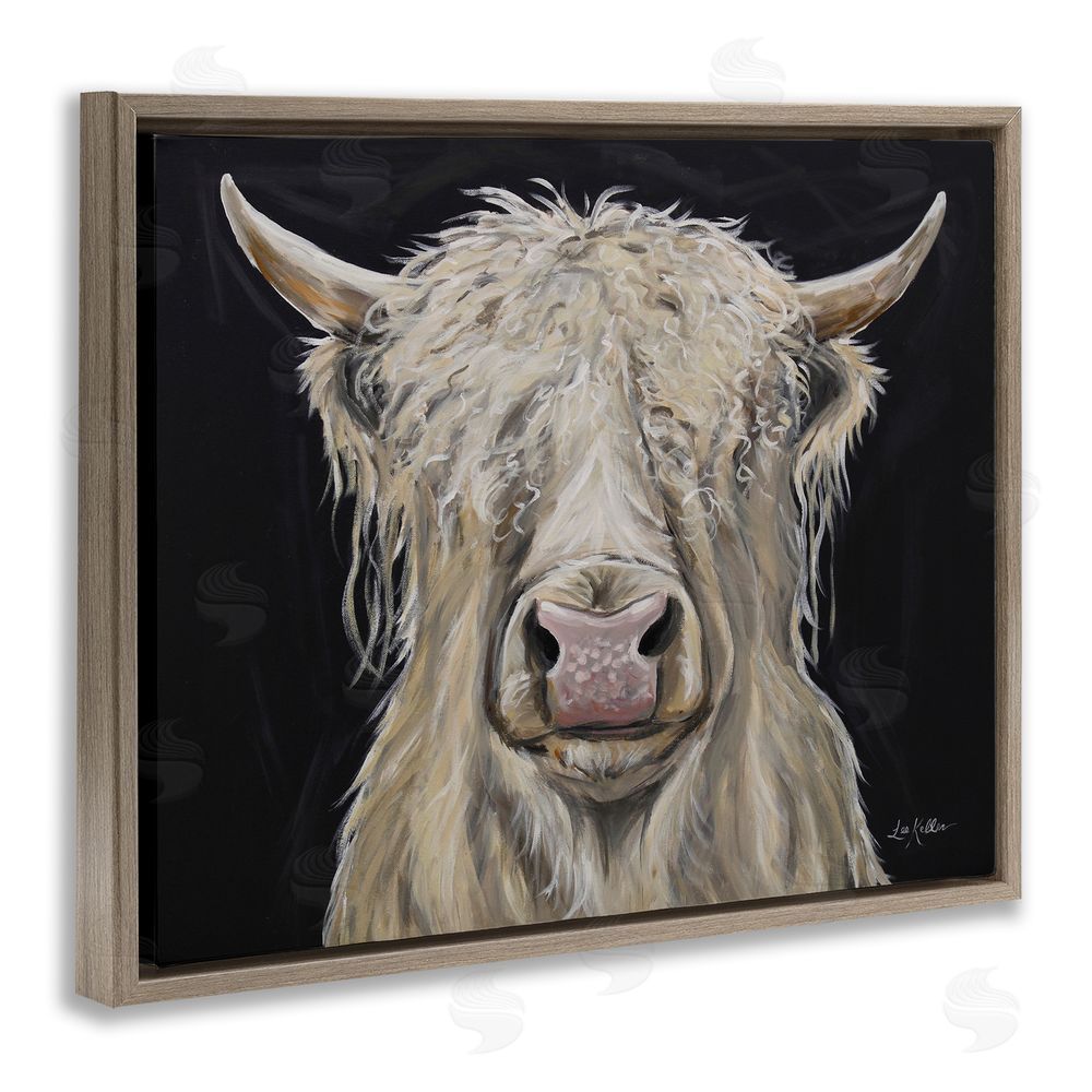 Lee Keller Calvin the Highland Cattle Brown Floating Frame Canvas Wall Art Print