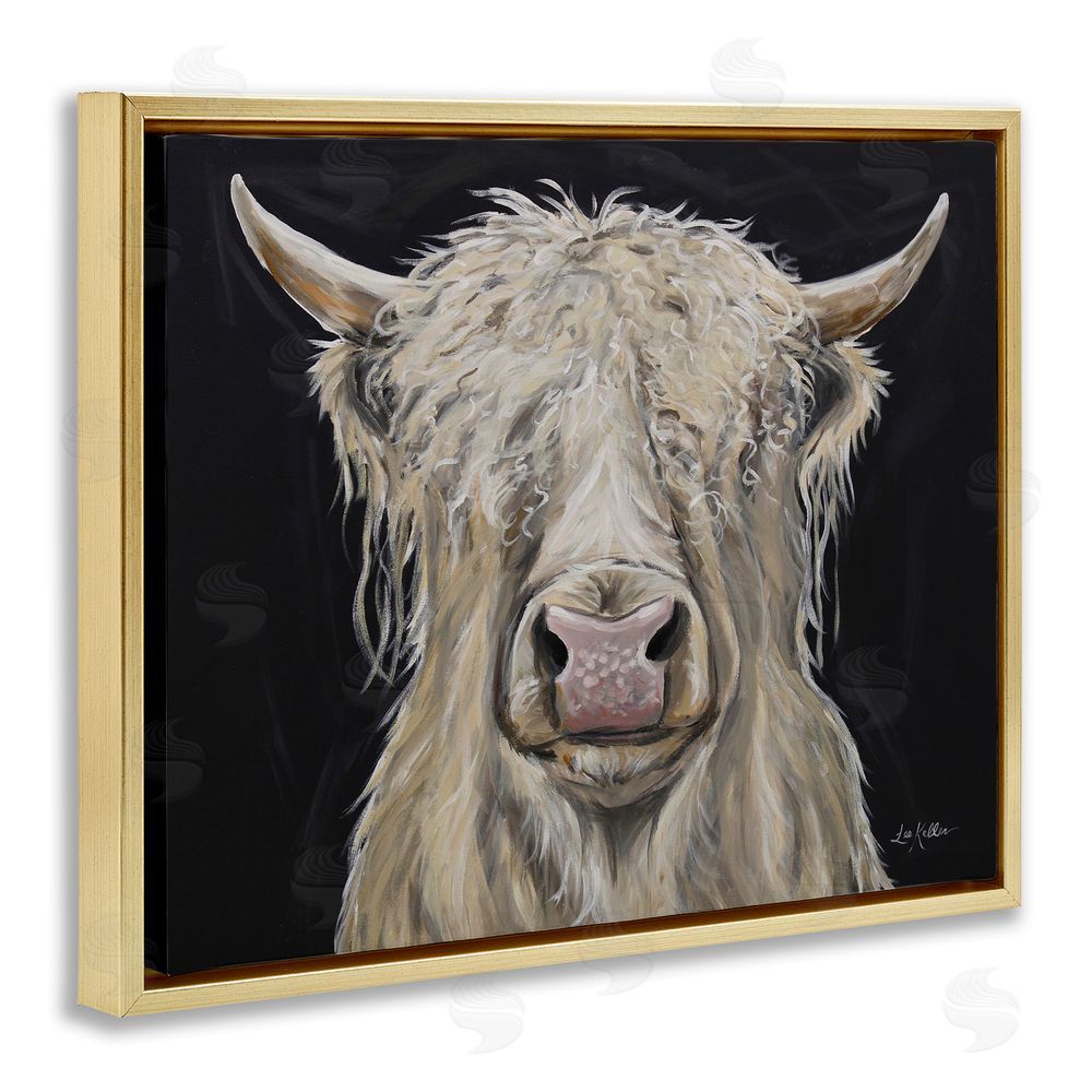 Lee Keller Calvin the Highland Cattle Gold Floating Frame Canvas Wall Art Print