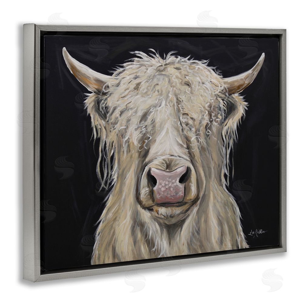 Lee Keller Calvin the Highland Cattle Gray Floating Frame Canvas Wall Art Print