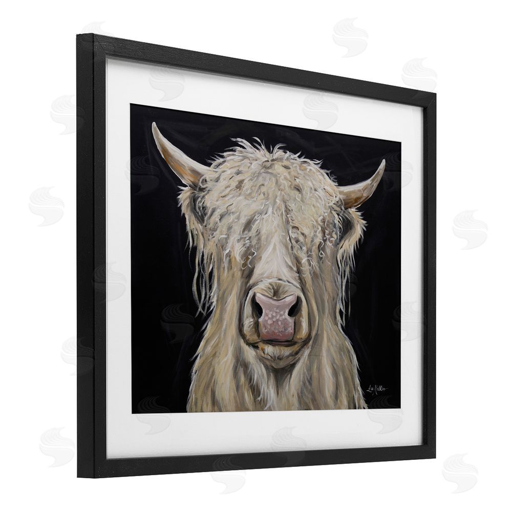 Lee Keller Calvin the Highland Cattle Black Framed Print Under Glass with White Mat Wall Art