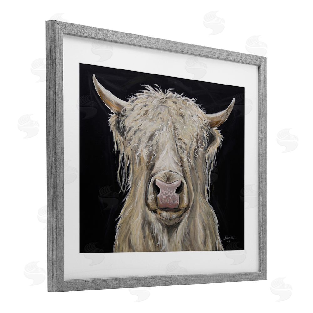 Lee Keller Calvin the Highland Cattle Gray Framed Print Under Glass with White Mat Wall Art