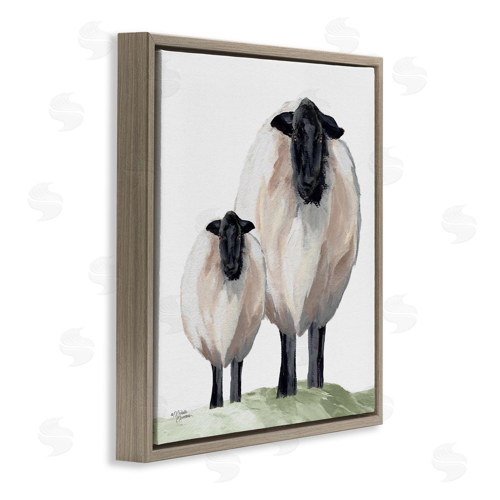 Michele Norman Sheep And Lamb Portrait Brown Floating Frame Canvas Wall Art Print