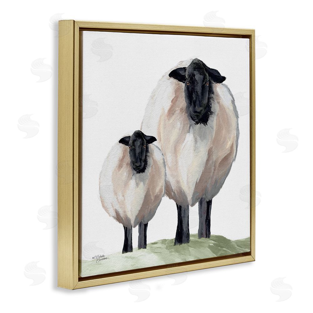 Michele Norman Sheep And Lamb Portrait Gold Floating Frame Canvas Wall Art Print