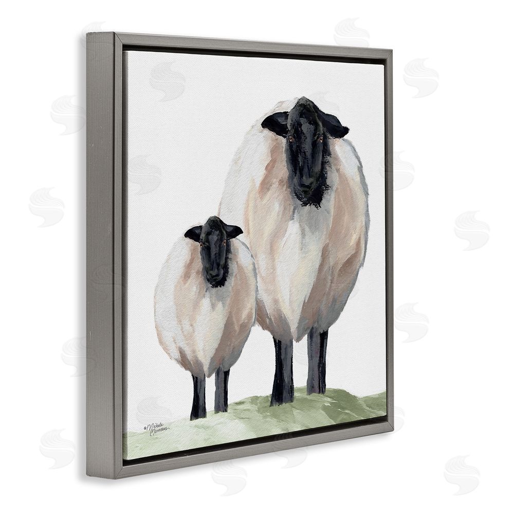 Michele Norman Sheep And Lamb Portrait Gray Floating Frame Canvas Wall Art Print