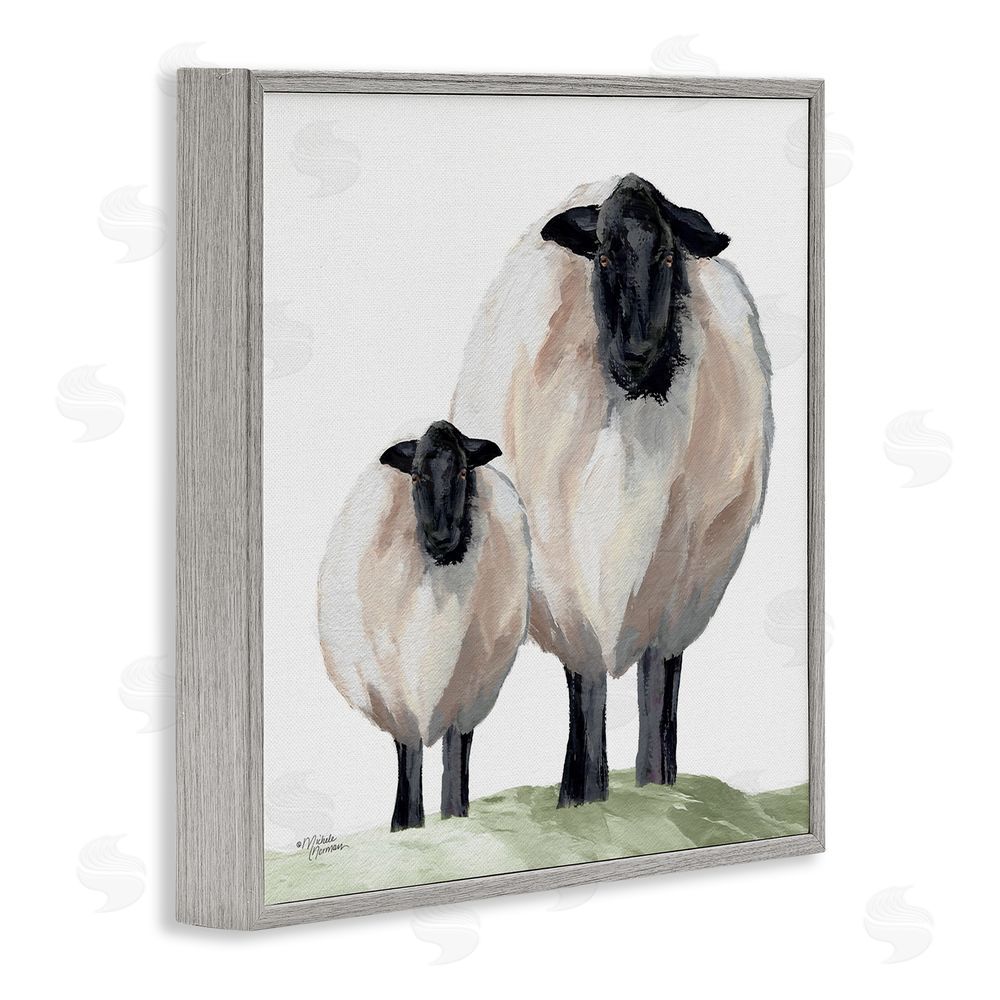 Michele Norman Sheep And Lamb Portrait Gray Framed Giclee Wall Art Print