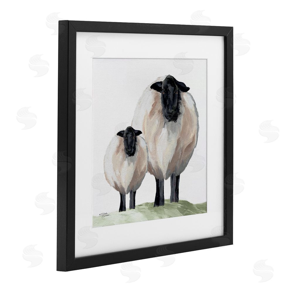 Michele Norman Sheep And Lamb Portrait Black Framed Print Under Glass with White Mat Wall Art