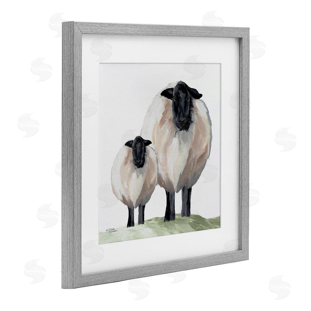 Michele Norman Sheep And Lamb Portrait Gray Framed Print Under Glass with White Mat Wall Art