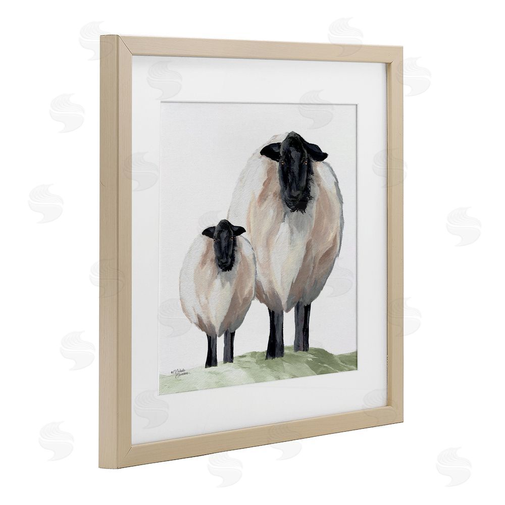 Michele Norman Sheep And Lamb Portrait Birch Framed Print Under Glass with White Mat Wall Art