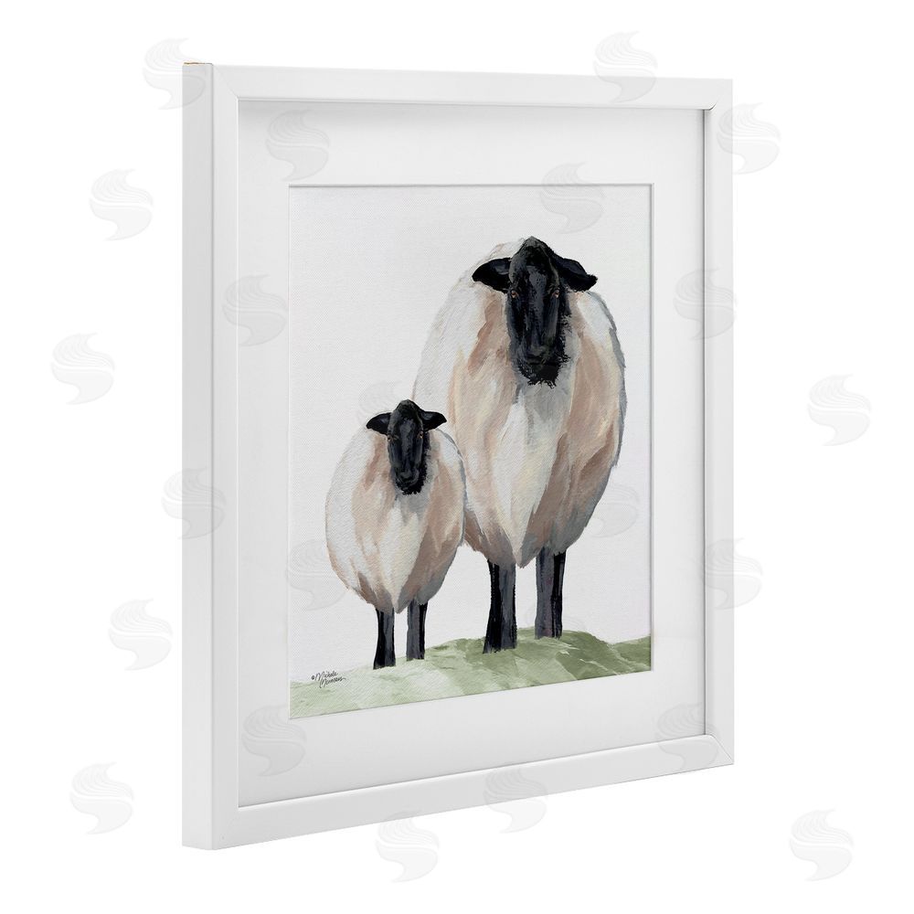 Michele Norman Sheep And Lamb Portrait White Framed Print Under Glass with Mat Wall Art