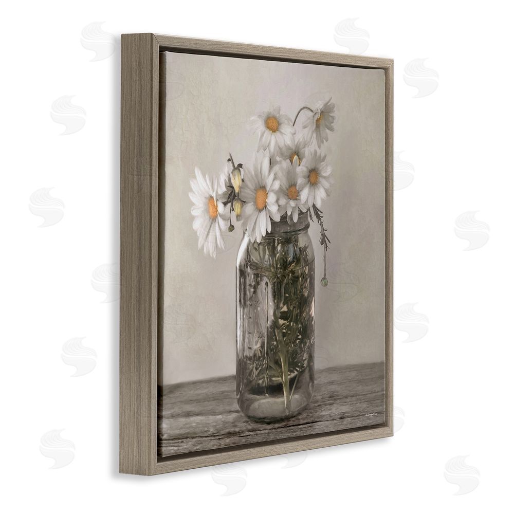 Robin-Lee Viera Joy In A Jar Daisies Brown Floating Frame Canvas Wall Art Print
