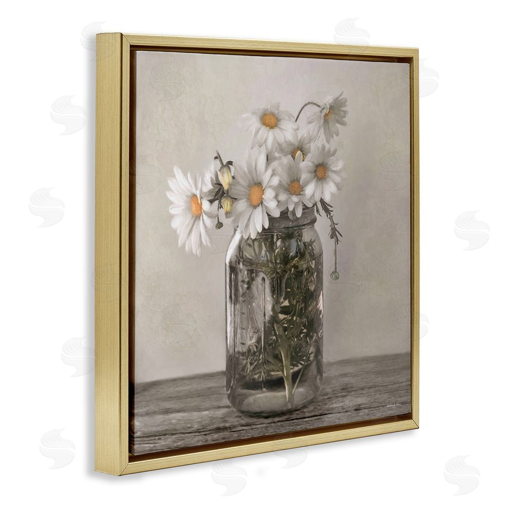Robin-Lee Viera Joy In A Jar Daisies Gold Floating Frame Canvas Wall Art Print