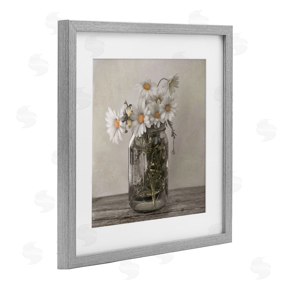 Robin-Lee Viera Joy In A Jar Daisies Gray Framed Print Under Glass with White Mat Wall Art