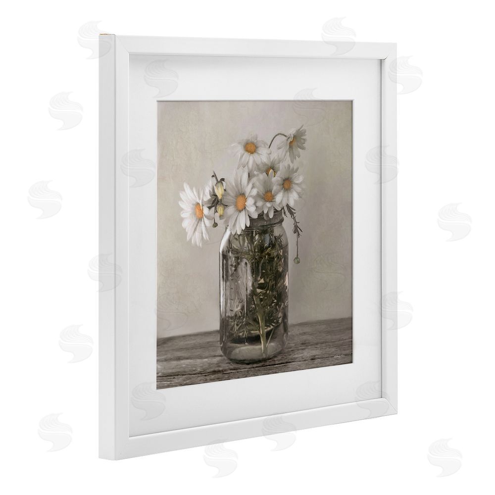 Robin-Lee Viera Joy In A Jar Daisies White Framed Print Under Glass with Mat Wall Art