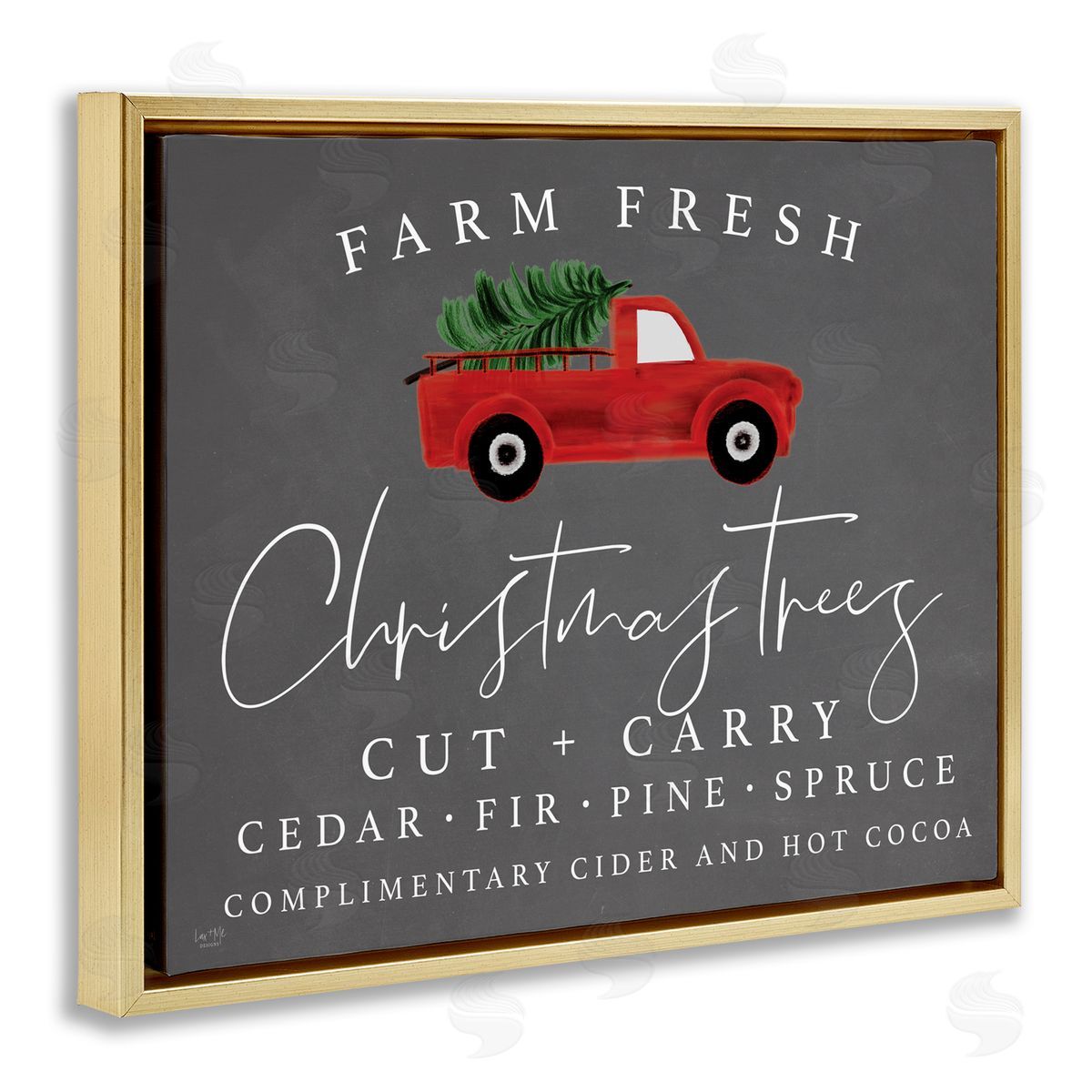 Lux + Me Designs Farm Fresh Trees over Grey Gold Floating Frame Canvas Art Print