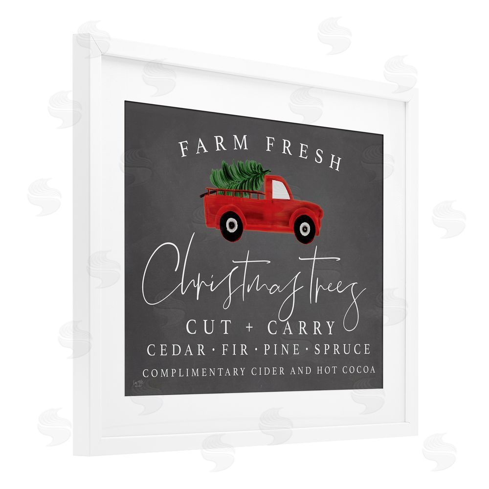 Lux + Me Designs Farm Fresh Trees over Grey White Framed Print Under Glass Art