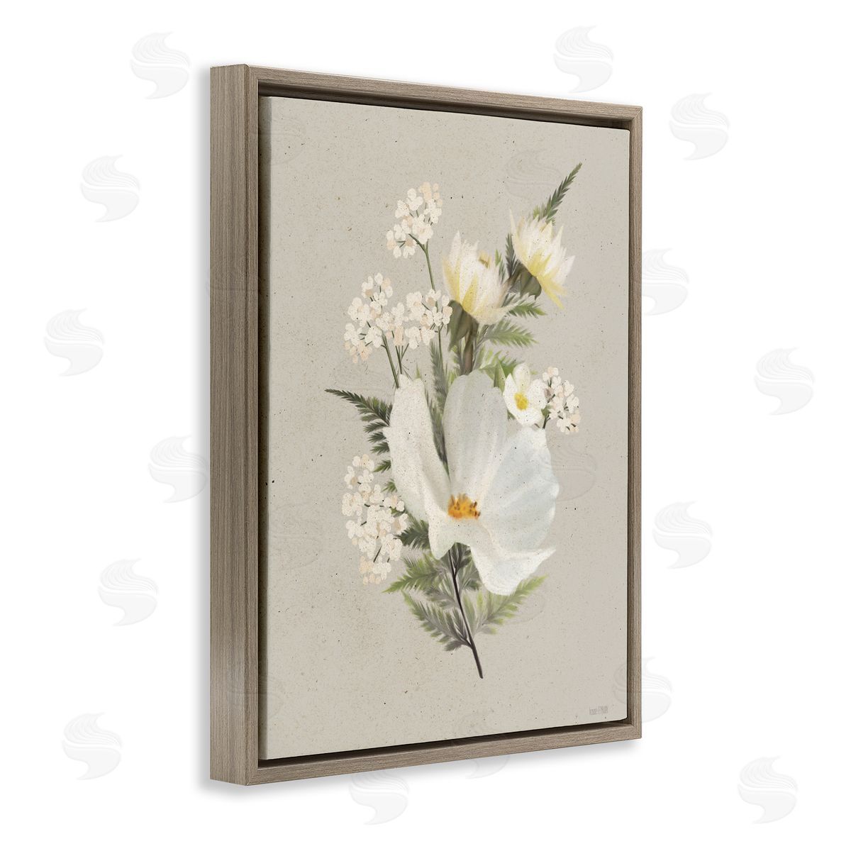 House Fenway Paper Flowers White Blossom Brown Floating Frame Canvas Wall Art Print