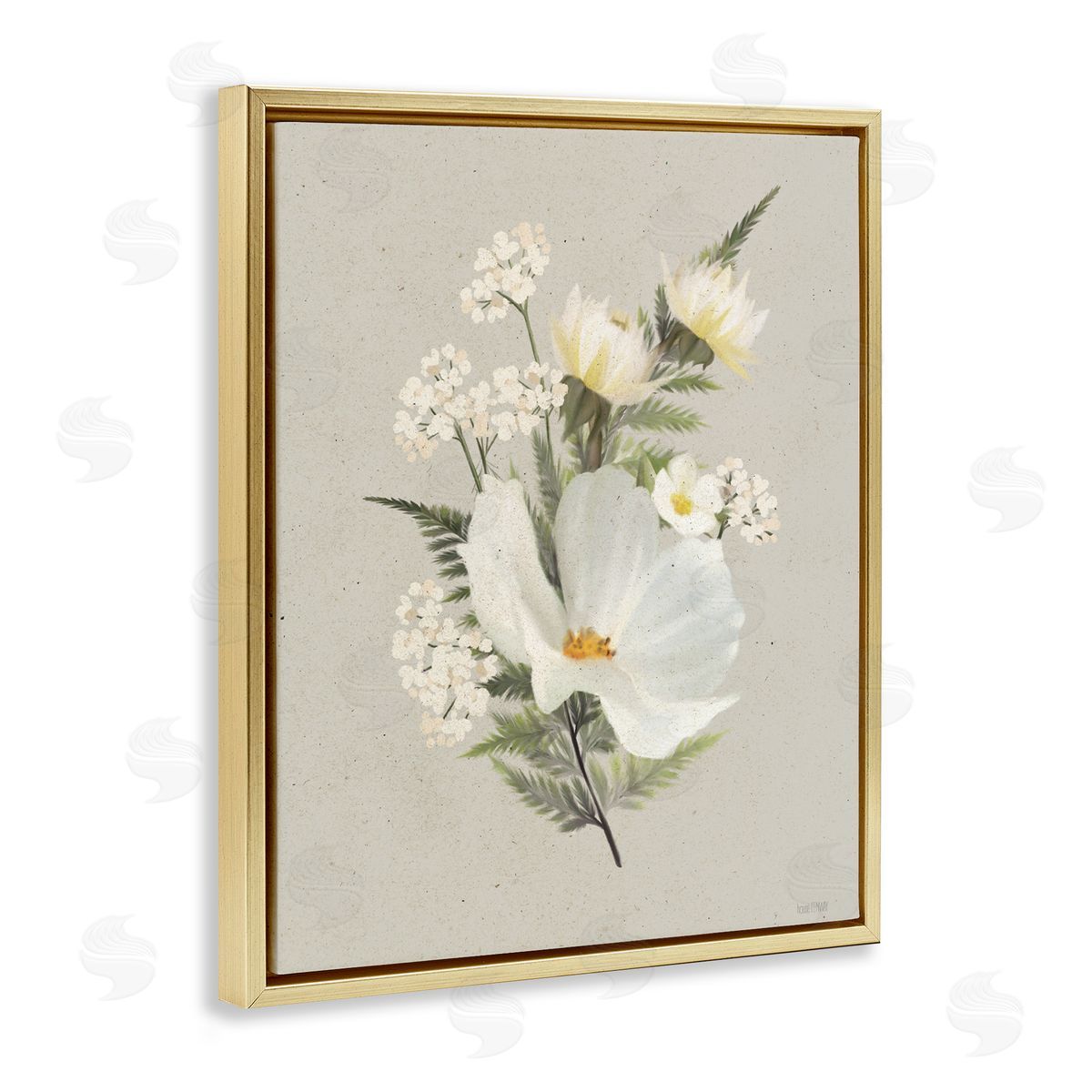 House Fenway Paper Flowers White Blossom Gold Floating Frame Canvas Wall Art Print