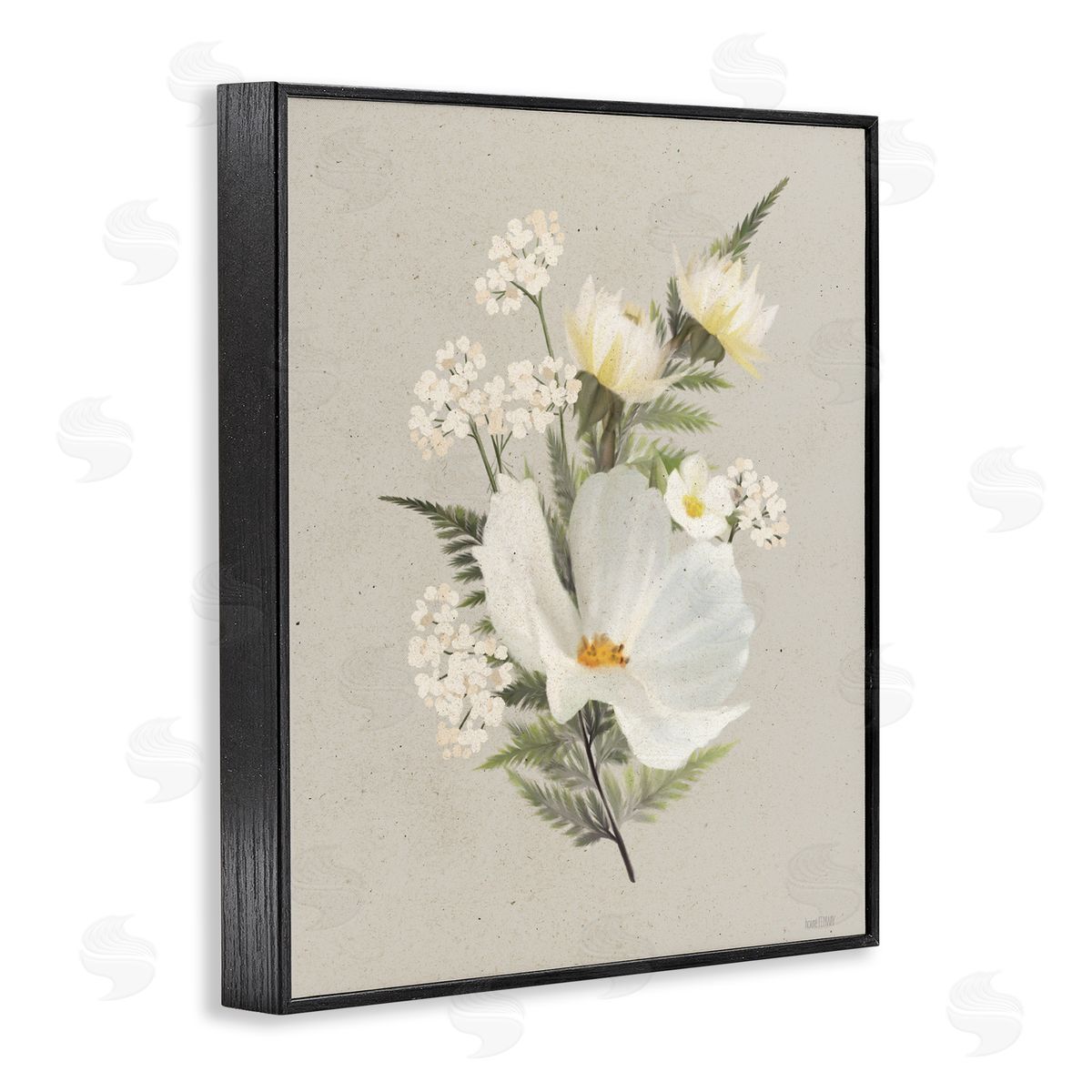 House Fenway Paper Flowers White Blossom Black Framed Giclee Wall Art Print