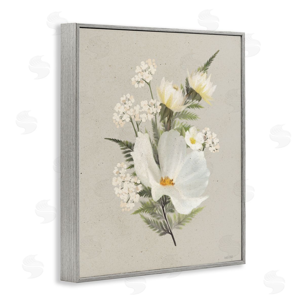 House Fenway Paper Flowers White Blossom Gray Framed Giclee Wall Art Print