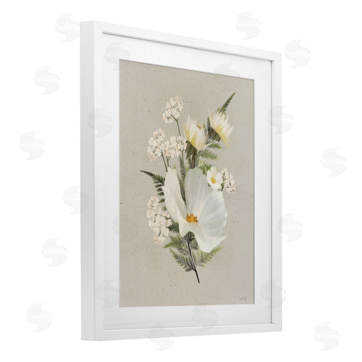 House Fenway Paper Flowers White Blossom White Framed Print Under Glass with Mat Wall Art