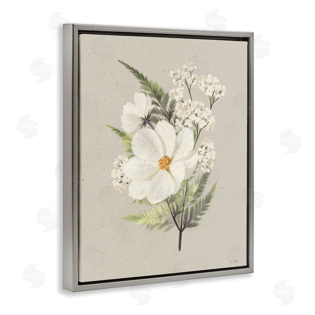 House Fenway Paper Flowers Lush Blossoms Gray Floating Frame Canvas Wall Art Print
