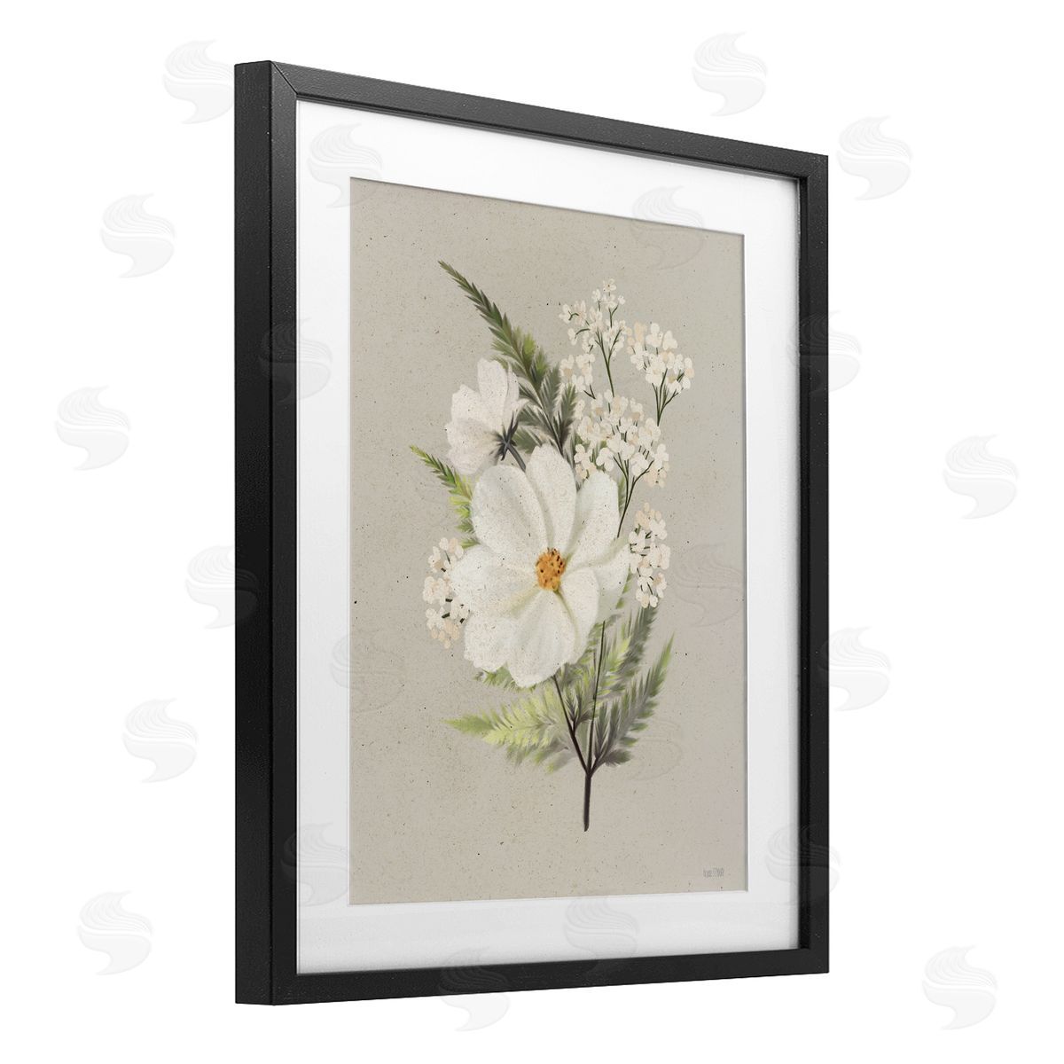 House Fenway Paper Flowers Lush Blossoms Black Framed Print Under Glass with White Mat Wall Art