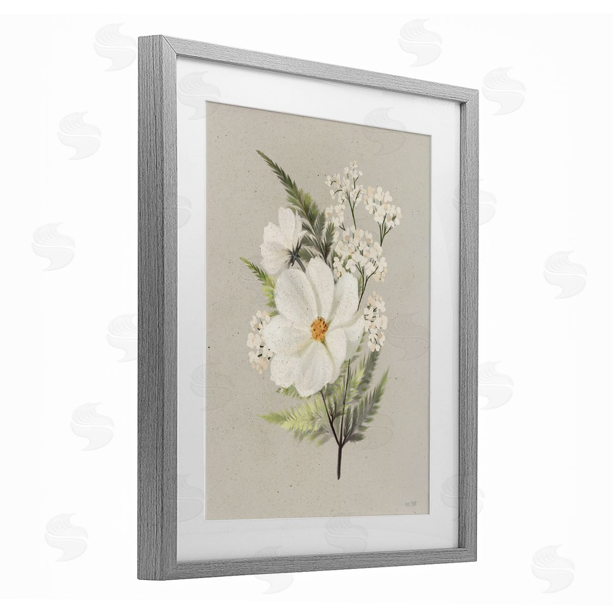 House Fenway Paper Flowers Lush Blossoms Gray Framed Print Under Glass with White Mat Wall Art