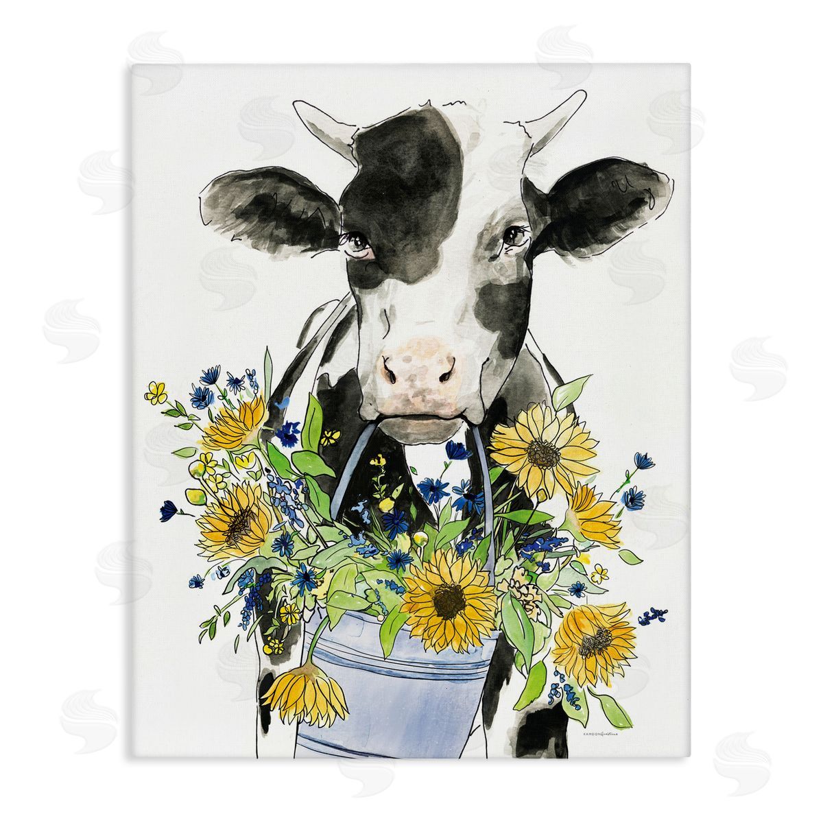 Kamdon Kreations Bessie in the Sunflowers Cow Canvas Wall Art Print