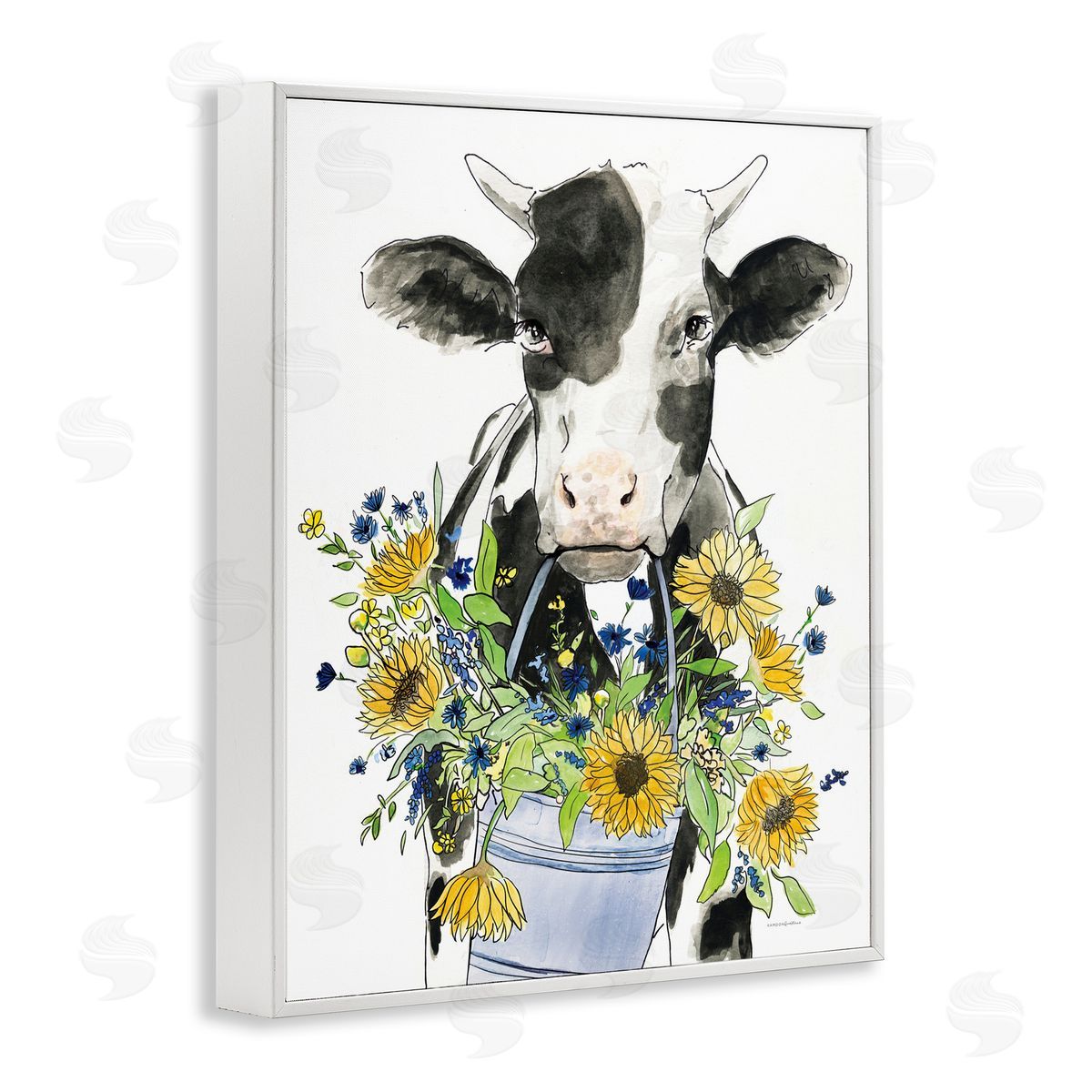 Kamdon Kreations Bessie in the Sunflowers Cow White Framed Giclee Wall Art Print