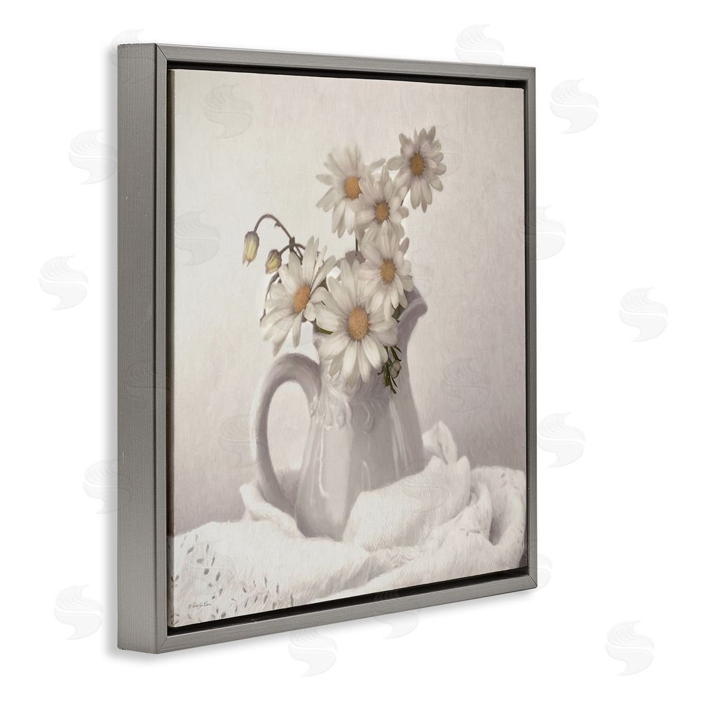 Robin-Lee Viera Simple Pleasures Daisy Vase Gray Floating Frame Canvas Wall Art Print