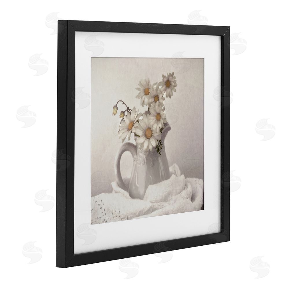 Robin-Lee Viera Simple Pleasures Daisy Vase Black Framed Print Under Glass with White Mat Wall Art
